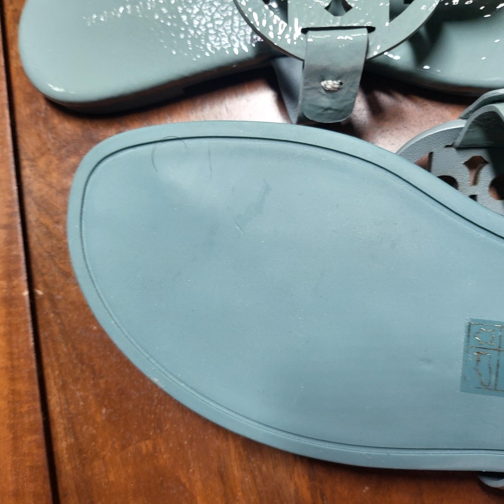 Tory Burch Miller Sandals Womens Size 8 Blue Synthetic Logo Thong Flat Slide - Picture 4 of 6